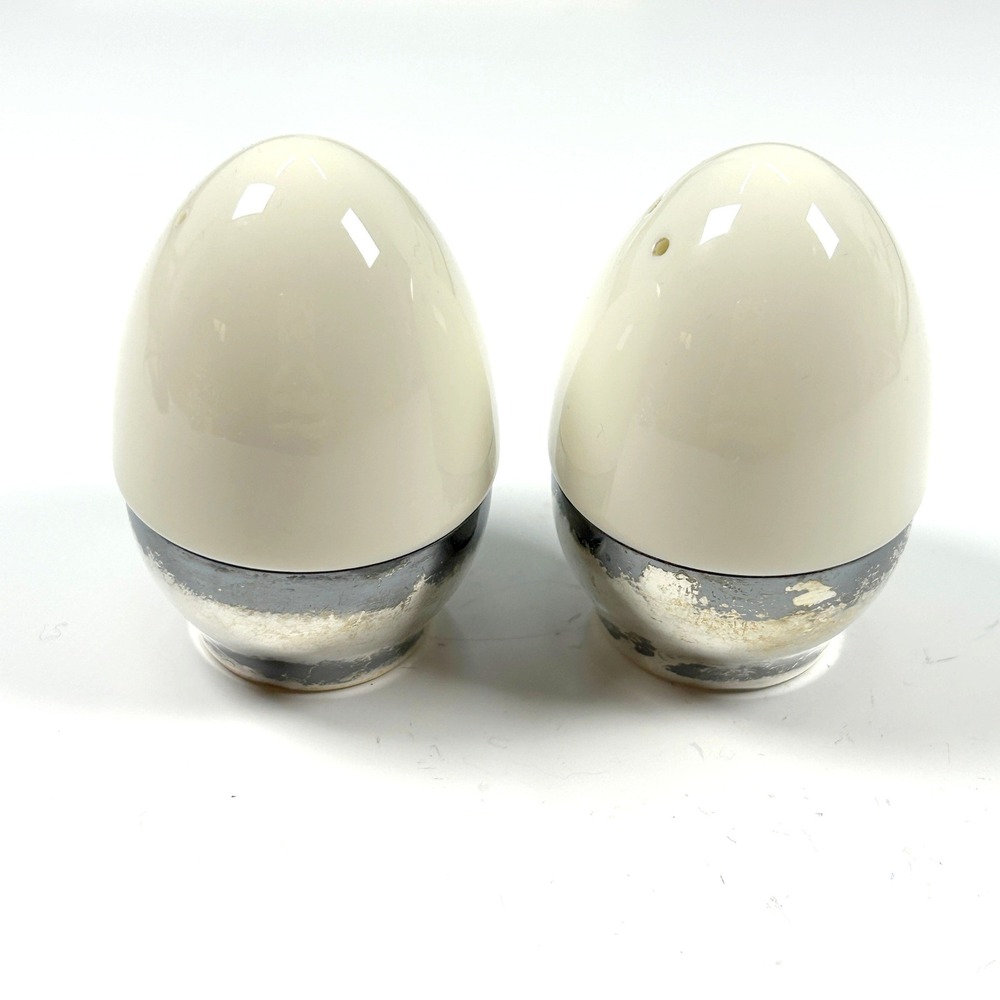 Towle Sterling Silver & Lenox Porcelain Egg Vintage Salt & Pepper Shakers #461 - Picture 6 of 8